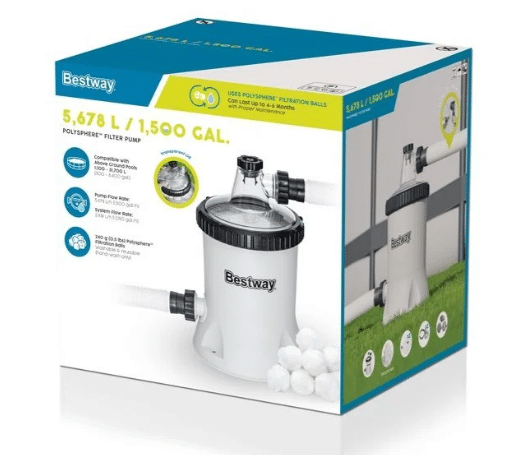 אריזת משאבת סינון לבריכה Bestway עם נתון ספיקה 5,678 ליטר לשעה | 3in100