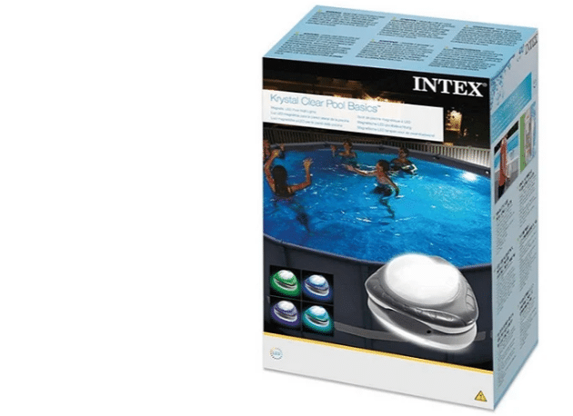 אריזת מוצר INTEX למנורת לד צבעונית מגנטית הנצמדת לקיר הבריכה | 3in100