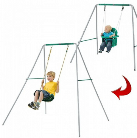 מתקן נדנדות עם שני מושבים: נדנדה לילד ונדנדה לתינוק עם רתמה | 3in100