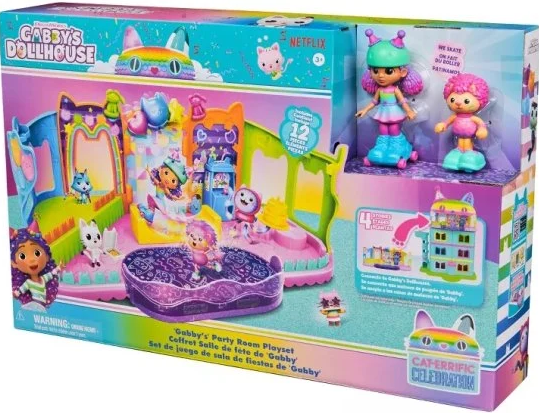 אריזת סט משחק Gabby's Dollhouse חדר מסיבות החלקה על גלגיליות עם דמויות ואביזרים | 3in100