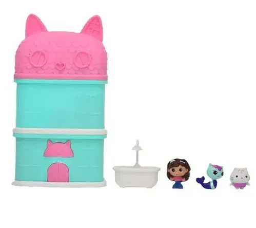 סט משחק קטן לבית הבובות של גבי עם מגדל טורקיז-ורוד ודמויות קטנות | 3in100