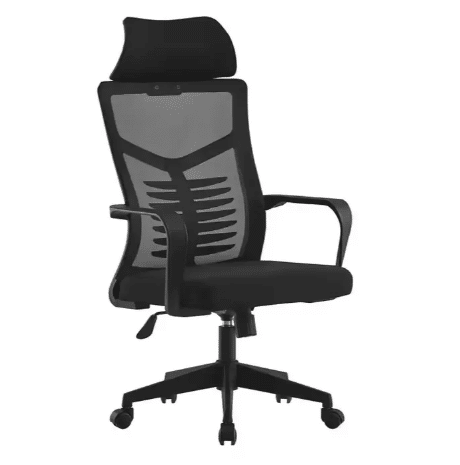 כיסא מנהלים ארגונומי שחור עם גב רשת, משענת ראש וידיות | 3in100