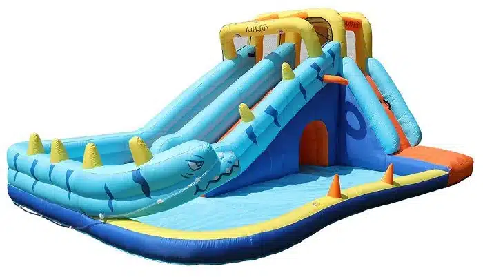 מתנפח מים עם מגלשה דו מסלולית נחש W83050 | 3in100 מתקן מתנפח מים בצורת נחש עם מגלשה דו מסלולית ובריכת התזה | 3in100