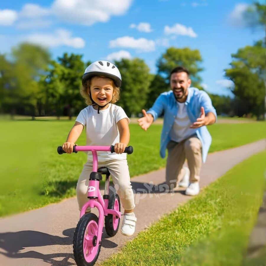 ⁦אופני איזון ודחיפה מעץ לרכיבה יציבה לילדים בגוון ורוד מבית DERBY⁩ – תמונה ⁦6⁩