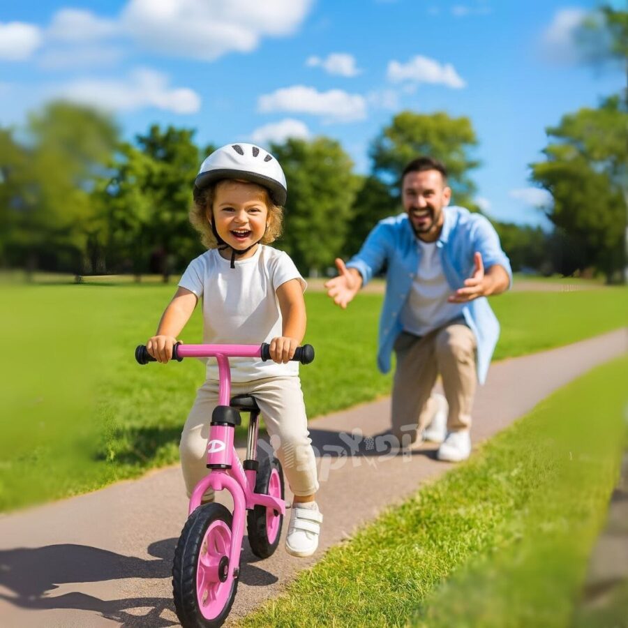⁦אופני איזון ודחיפה מעץ לרכיבה יציבה לילדים בגוון ורוד מבית DERBY⁩ – תמונה ⁦5⁩