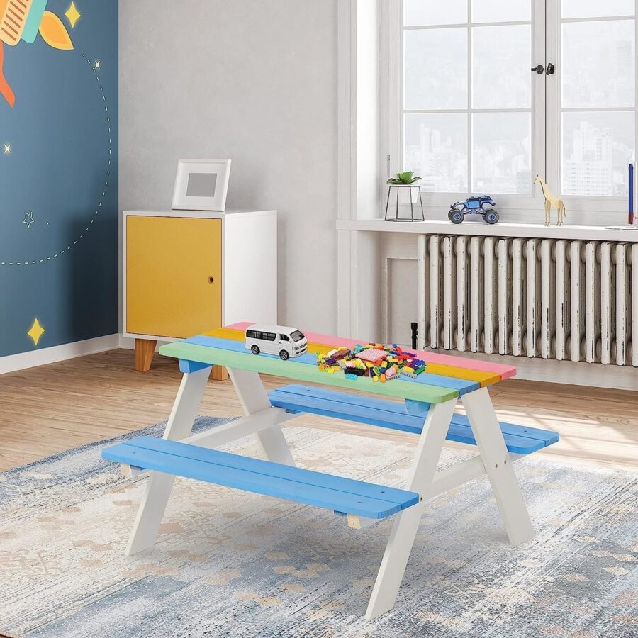 ⁦שולחן פיקניק קקל מעץ אורן צבעוני לילדים דגם טוליפ (79X89X50 סמ) TB3009C⁩ – תמונה ⁦4⁩