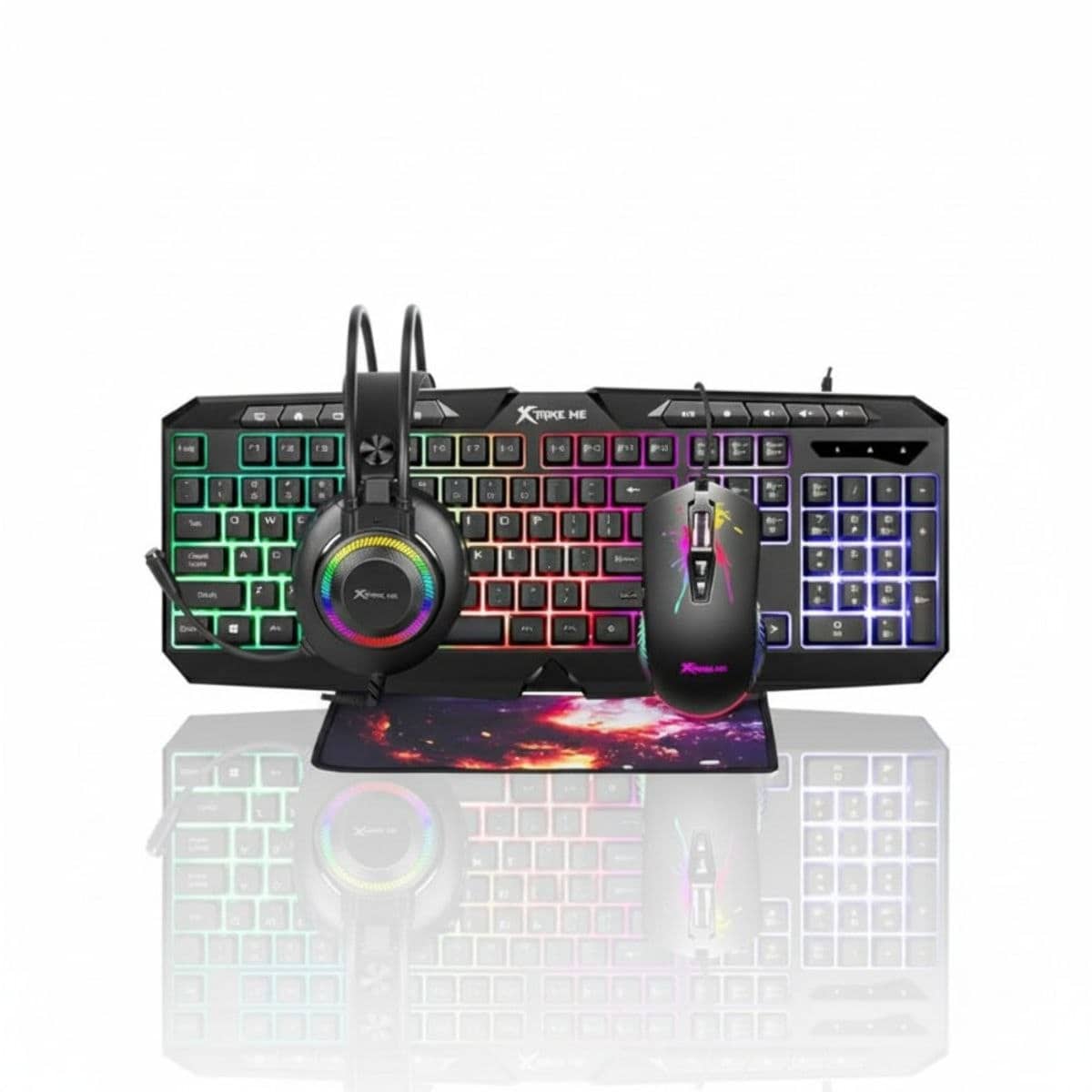 סט גיימינג XSTRIKE-ME הכולל מקלדת מוארת RGB, עכבר, אוזניות ומשטח עכבר | 3in100